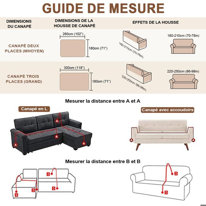 Funda para sofá de 3 plazas - SOKERDY - Caqui - 180x300 cm - Antideslizante - Resistente a los arañazos