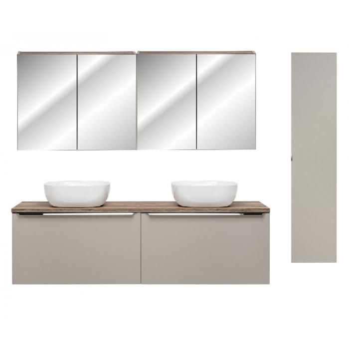 Conjunto de baño con lavabo doble de 160 cm + 4 armarios - Rosario Taupe