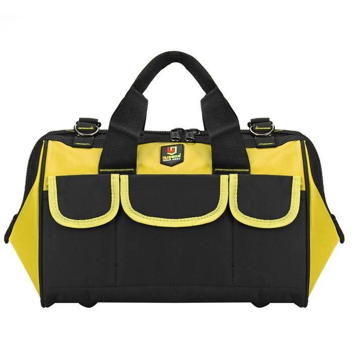 Bolsa de herramientas T4W duradera de 14 pulgadas, color amarillo, con base rígida y amplia apertura.
