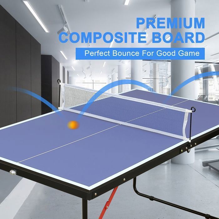 Table de tennis de table avec filet et jeu de raquettes, pliable pour une utilisation,surface bleue,2 raquettes et des balles