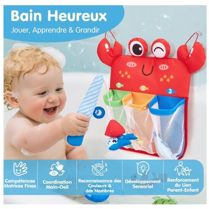 Juguete de baño para bebés de 1 año, juguetes de pesca magnéticos con bolsa de almacenamiento para clasificar colores, juguete de baño antimoho.