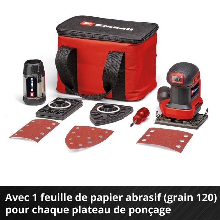 Einhell Ponceuse vibrante sans fil avec 3 plateaux TE-OS 18/113 3X Li-Solo PXC (18V) Livré sans Batterie ni Chargeur