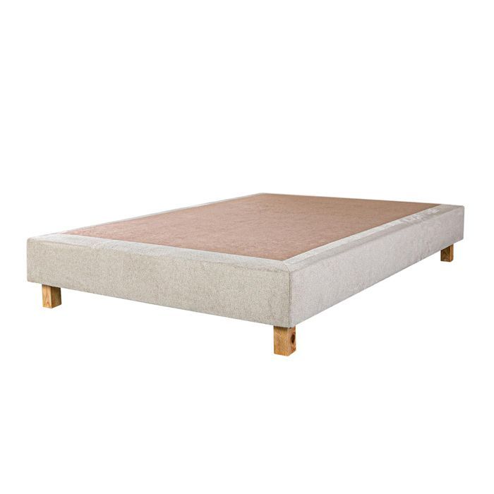 Base de cama de láminas JOLY con patas, tapizada en madera maciza, color beige - 160 cm de ancho x 200 cm de largo