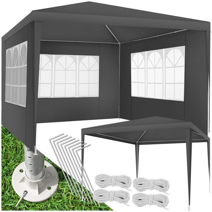 Tonnelle - TECTAKE - Pavillon BARINAS en polyéthylène et en acier 300 x 300 x 250 cm - Gris