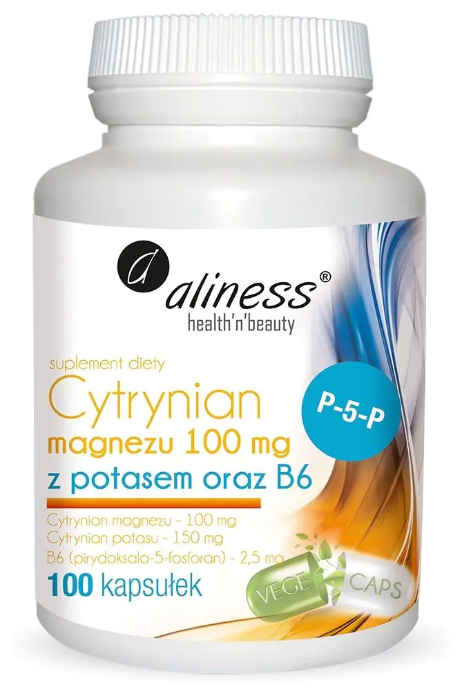 Aliness Cytrynian Magnezu 100 mg z Potasem oraz B6 Vege, Kapsułki