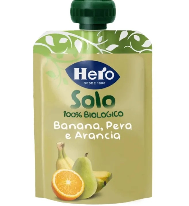 HERO SOLO Mezcla de frutas Hero Solo 100% orgánicas: plátano, pera y naranja. 100 g. Snack.