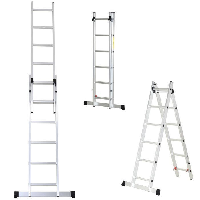 Escalera - HOMCOM - multifuncional de aluminio de 2,5 m - plegable y portátil - patas antideslizantes - carga máxima 150 kg - plateada