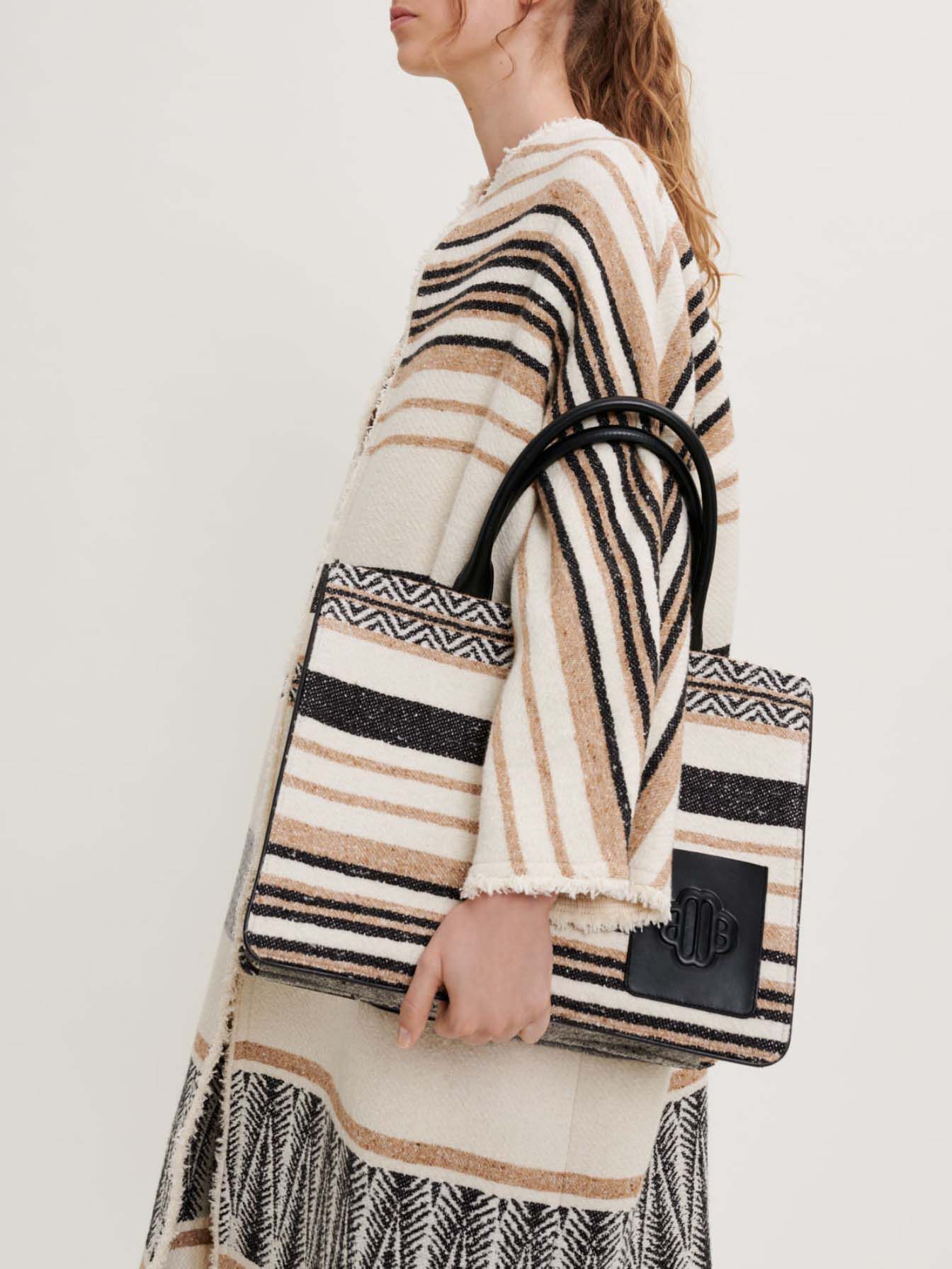 Gestreepte shopper - Zwart