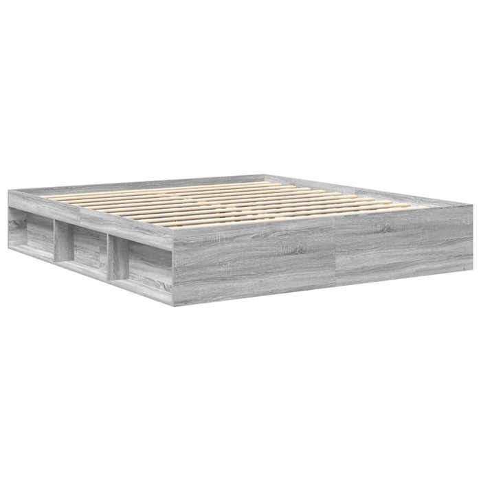 Cama de madera gris de 200 x 200 cm - Estable y duradera - Estructura de cama - Colchón no incluido - Sonoma gris 200x200 cm 001_144969