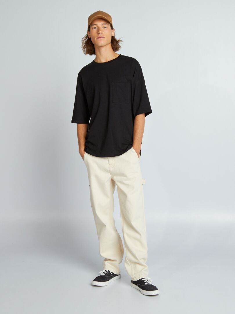 Calça jeans de perna larga - BEGE