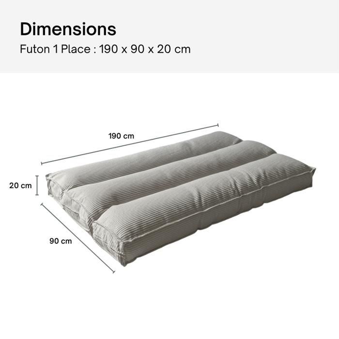 Futon com capa removível - 90 x 190 cm - Bananair - Cinza claro