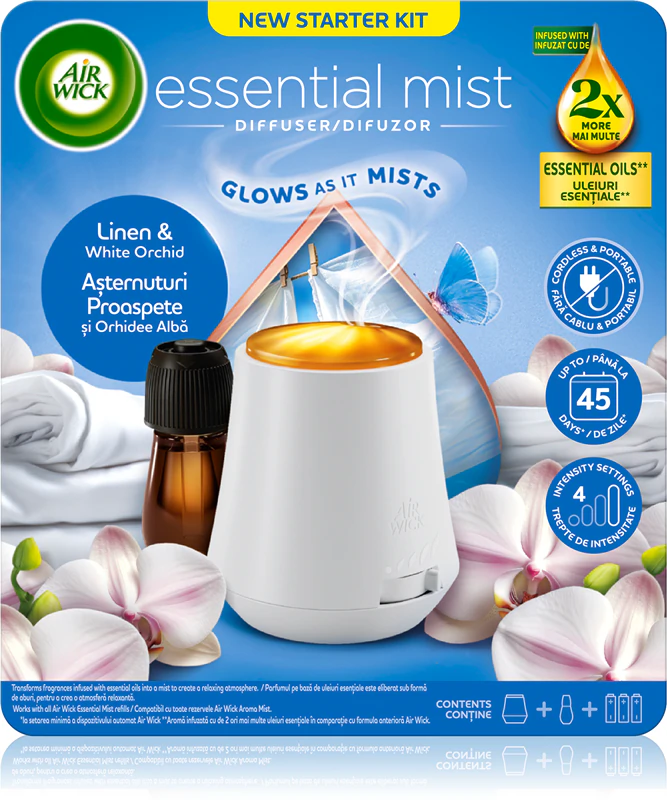 Aróma difuzér Air Wick Essential Mist Linen & White Orchid s náplňou