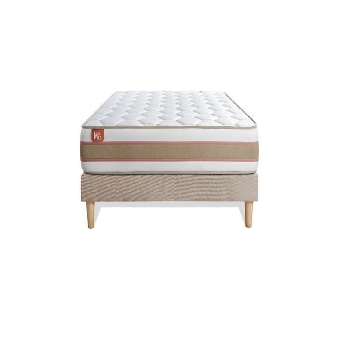 LE DÉLICAT 90x200cm Muelles ensacados + Espuma viscoelástica 5 zonas de confort - 26cm de grosor + Base de láminas beige