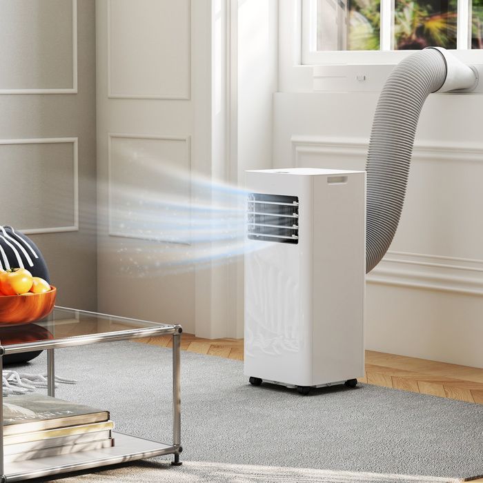 Aire acondicionado portátil HOMCOM - 9000 BTU/H - Ventilador de refrigeración y deshumidificador 3 en 1 - Temporizador y control remoto - Blanco