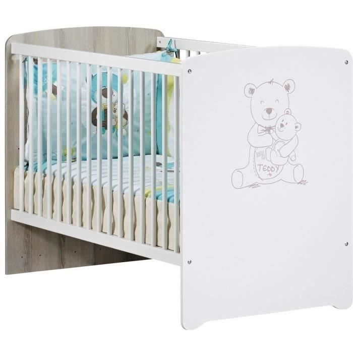 Set cameretta Teddy: lettino 120x60, fasciatoio e armadio - Babyprice - Bianco