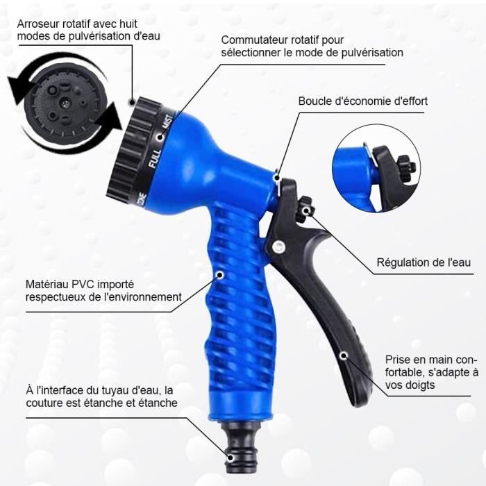 JINZDASU Tuyau d'arrosage extensible 30 m (100 ft) avec pistolet 7 modes — bleu