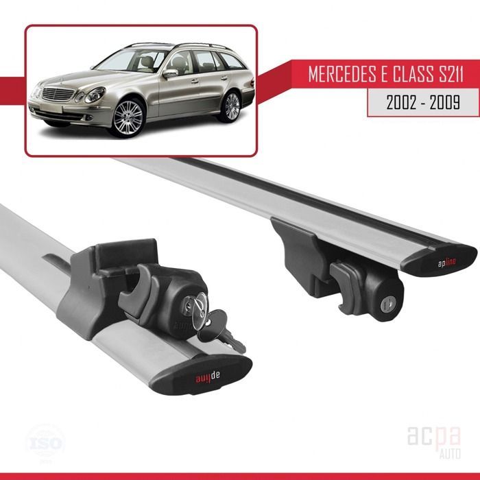 Barras de techo con gancho y portaequipajes compatibles con Mercedes Clase E (W211) SW 2002-2009, color gris.