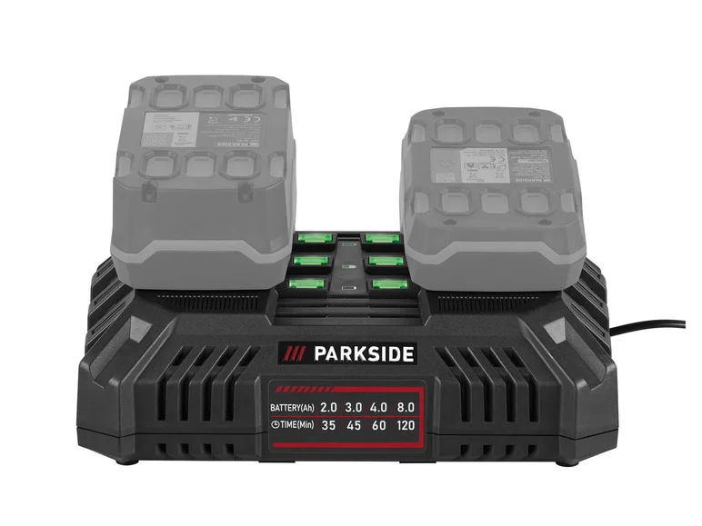 Încărcător dual pentru baterii PARKSIDE® PDSLG 20 B1, 2 x 4,5 A, 20 V
