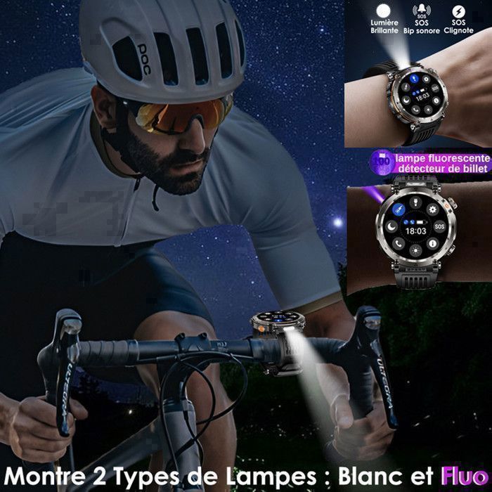 Smartwatch masculino de 1,7 polegadas, 3 pulseiras (aço, couro e silicone), coroa digital, função de chamada, bússola, SOS, sirene, 2 LEDs, branco fluorescente, 600mAh