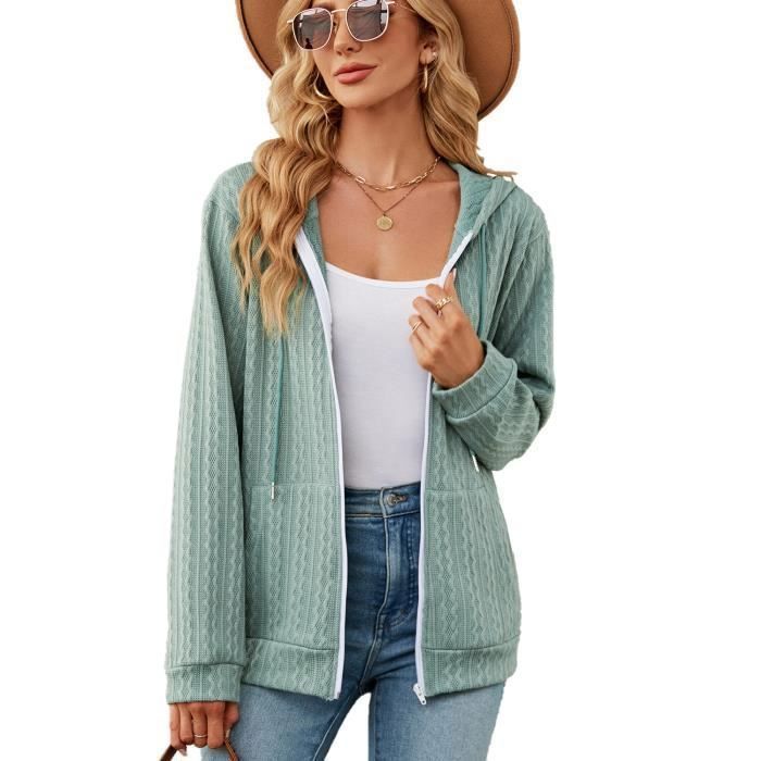 Felpa con cappuccio da donna - INSFITY - Verde - Chiusura con zip - Maniche lunghe