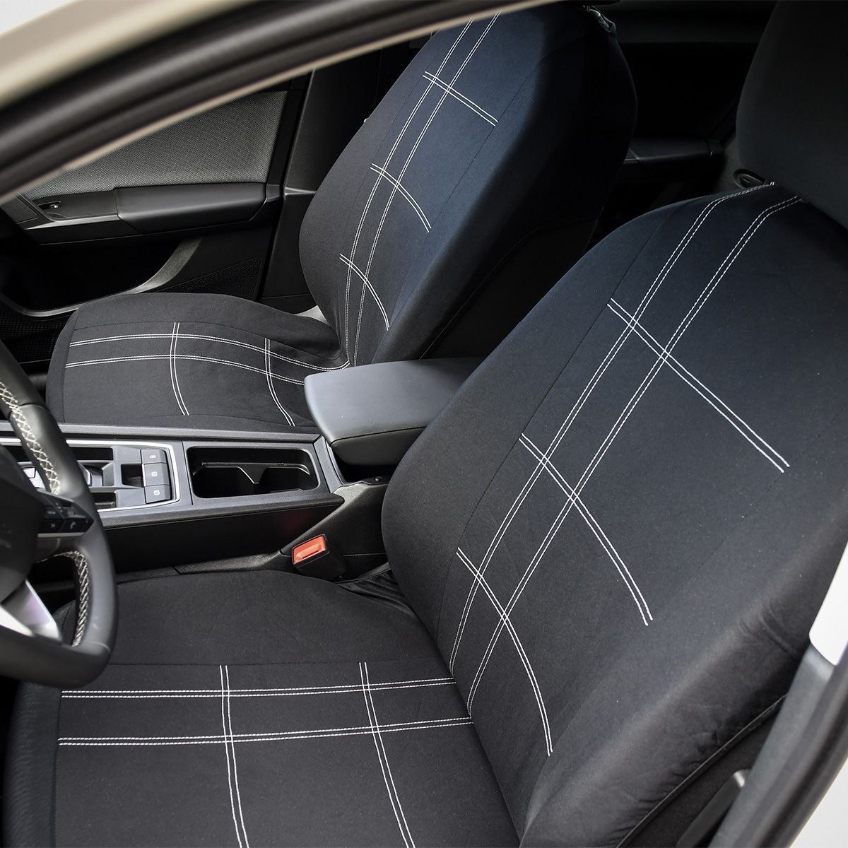 Set van 2 autostoelhoezen voor de voorstoelen - XLCOVER - Geschikt voor airbags - Zwart - Hoezen voor stoelen en hoofdsteunen