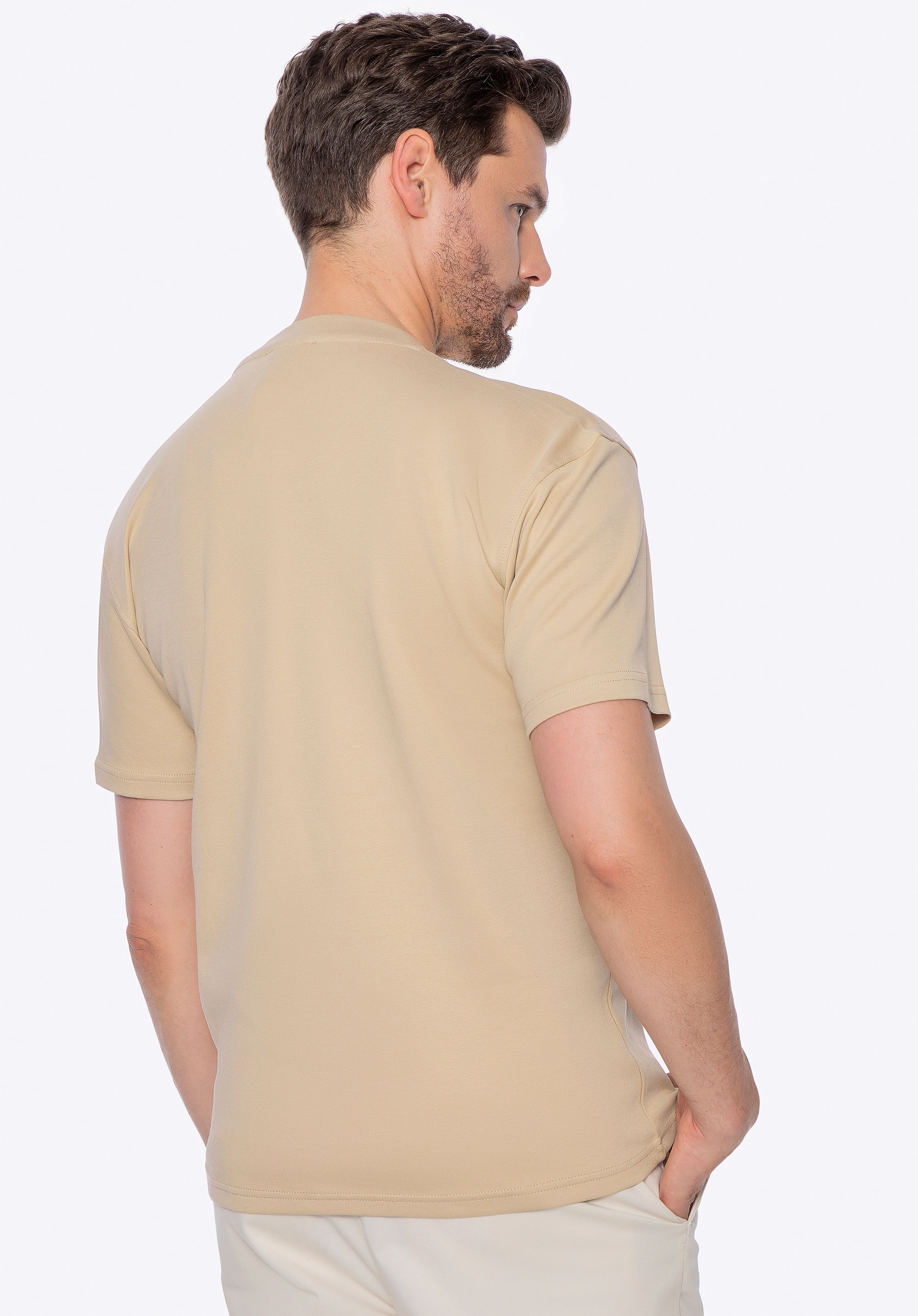 T-shirt męski z bawełny beżowy