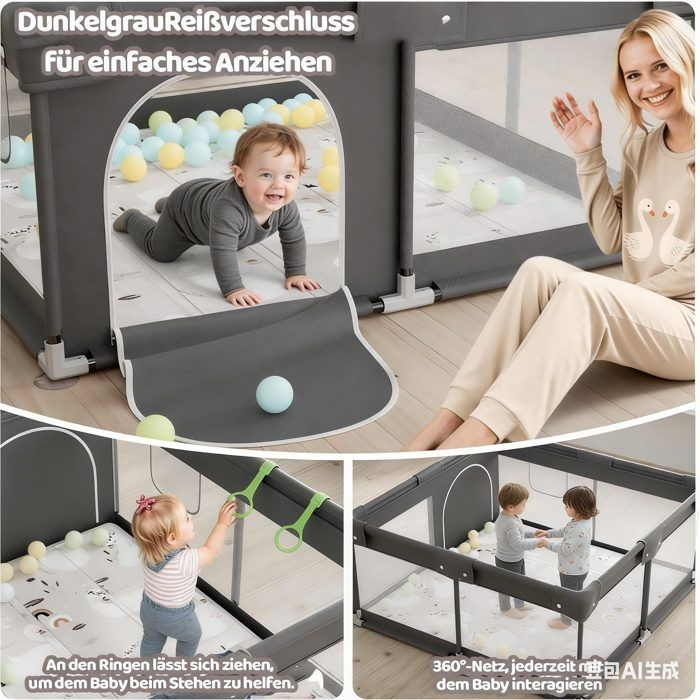 Parque infantil para bebés, 120 x 120 cm, barrera de seguridad con malla, ideal para uso en interiores, parque infantil grande.