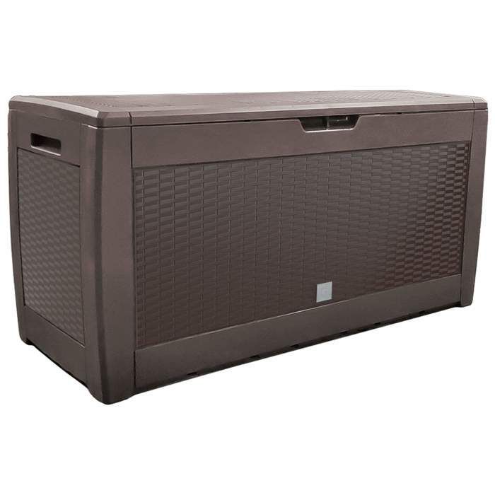VOUNOT® Coffre de Jardin avec Poignées et Roues 310L - Malle de Rangement Extérieur en PP - 119x48x60cm - Style Polyrotin Marron