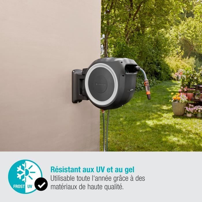 GARDENA RollUp® M/L wall-mounted automatic hose reel with white trim – Length 25m – Ø13mm – Complete kit – 5-year warranty (18622-20)