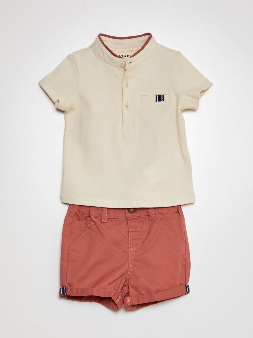 2-delt sett - T-skjorte i polostil + twillshorts - ROSA