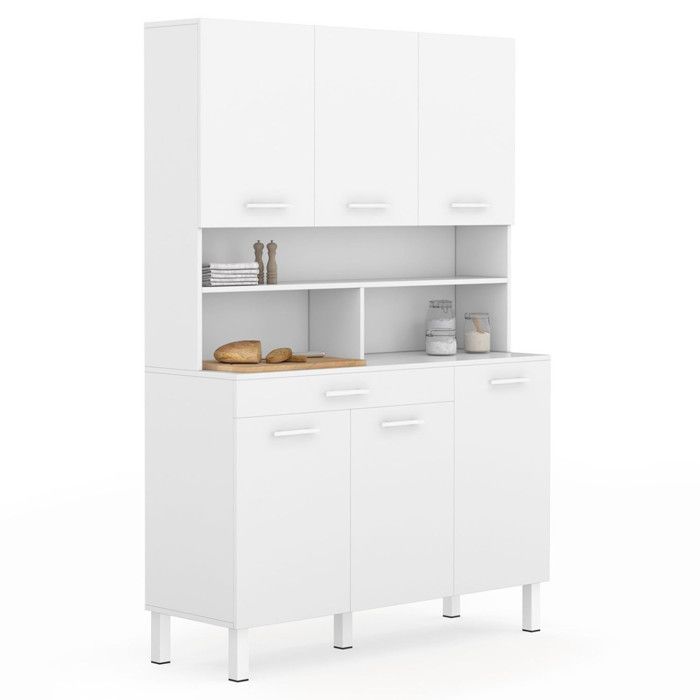 Aparador de cozinha IDMARKET CINA 120 cm com 6 portas e gaveta, branco e branco brilhante.