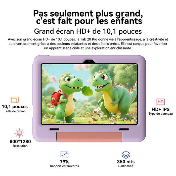 Tablette Tactile Enfants-BLACKVIEW Tab 20 Kids- Android 15-10 Pouces-12Go RAM-64Go ROM,6600 mAh,Contrôle Parental, Face ID- Violet
