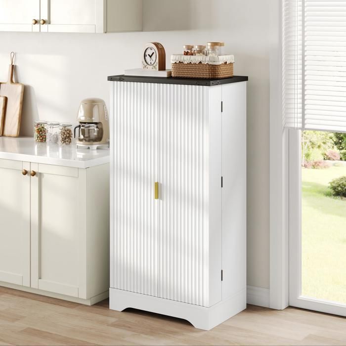 Meuble de cuisine 120 x 60,5 x 40 cm - Capteur LED et étagère à épices - Meuble à deux portes - Blanc