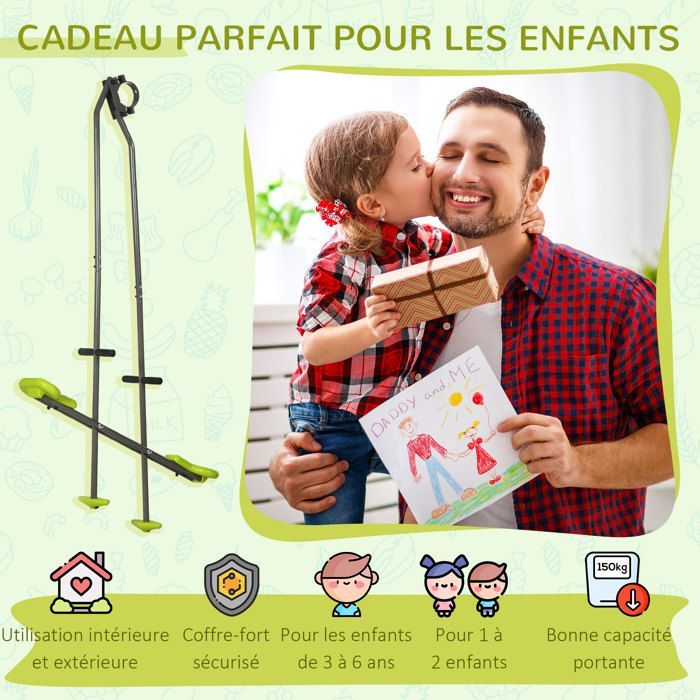 Balançoire agrès vis-à-vis - Outsunny - pour enfants portique jardin installation facile - acier plastique - 3 à 6 ans - vert