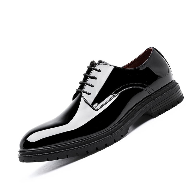 Sapatos masculinos de verniz, impermeáveis, estilo britânico Derby, confortáveis, de alta qualidade, brilhantes, casuais, formais, para casamentos e negócios, com cadarço.