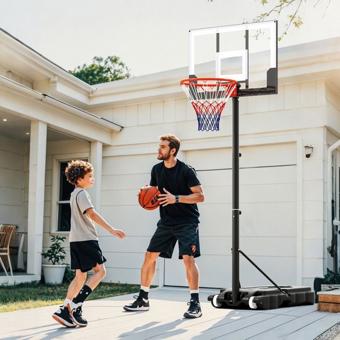 Aro de baloncesto independiente COSTWAY con ruedas - Altura ajustable de 100 a 212 cm, base rellenable, para piscina, entrada de vehículos y uso en interiores.