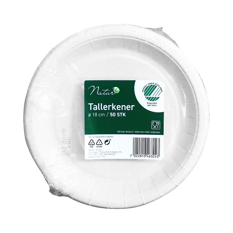 Nature Engangstallerkener 50-pak ø 18 cm hvid basic