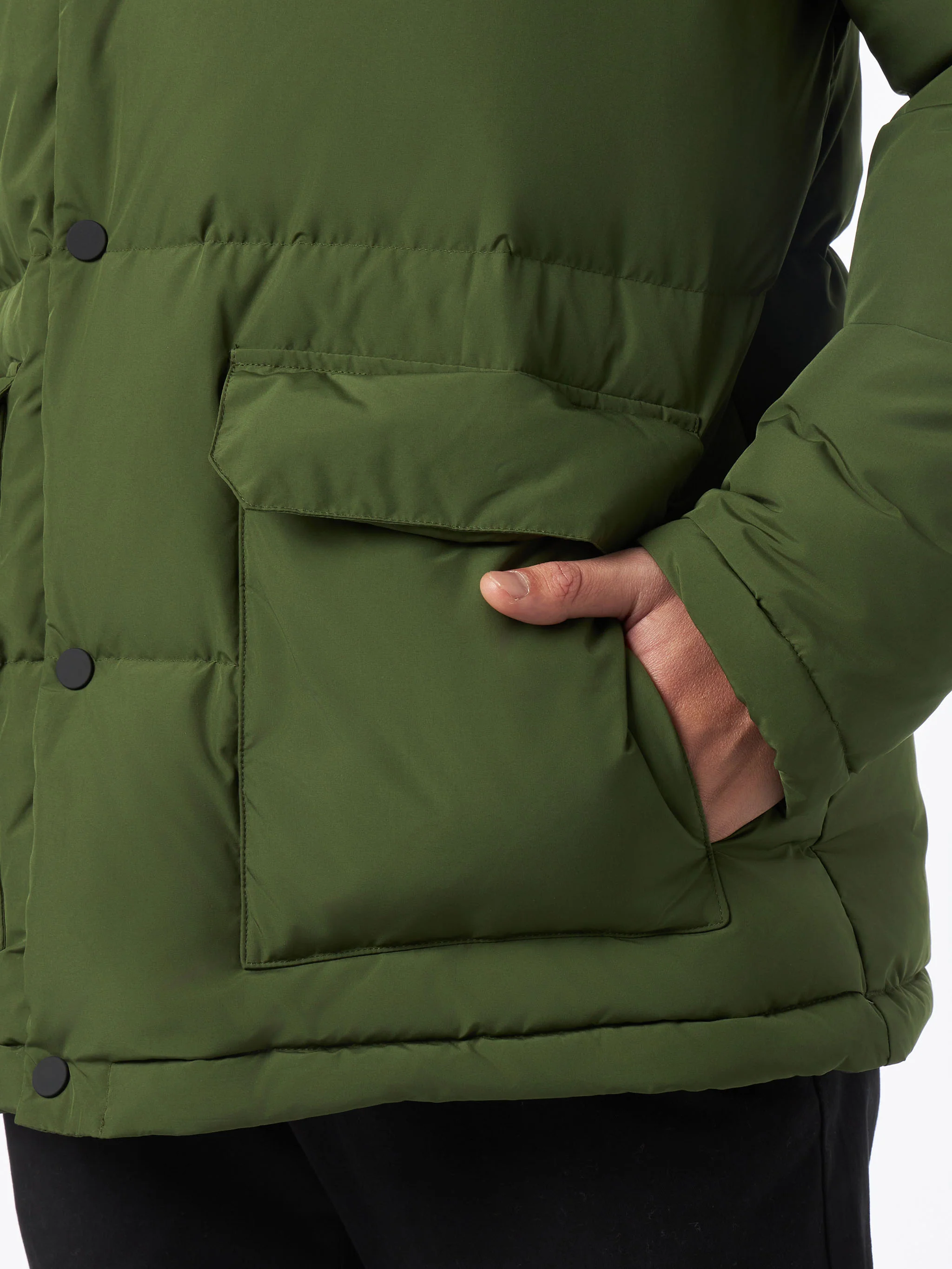 Heren donsjack in legergroen met capuchon