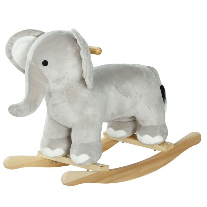 Caballito balancín infantil, juguete balancín de peluche con forma de elefante, con efectos de sonido, con asas, color gris.
