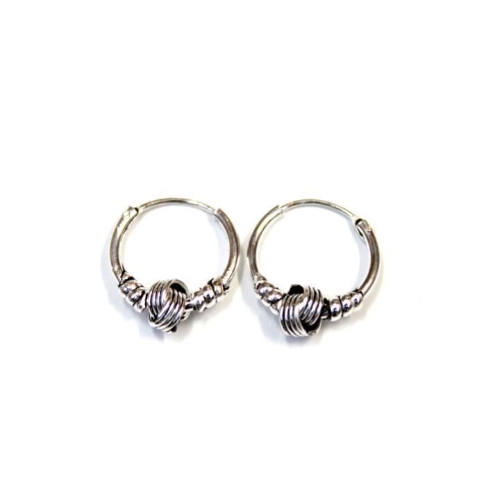 Boucles d'oreilles créoles de Bali en argent 925 diamètre 12mm - C - RC005434
