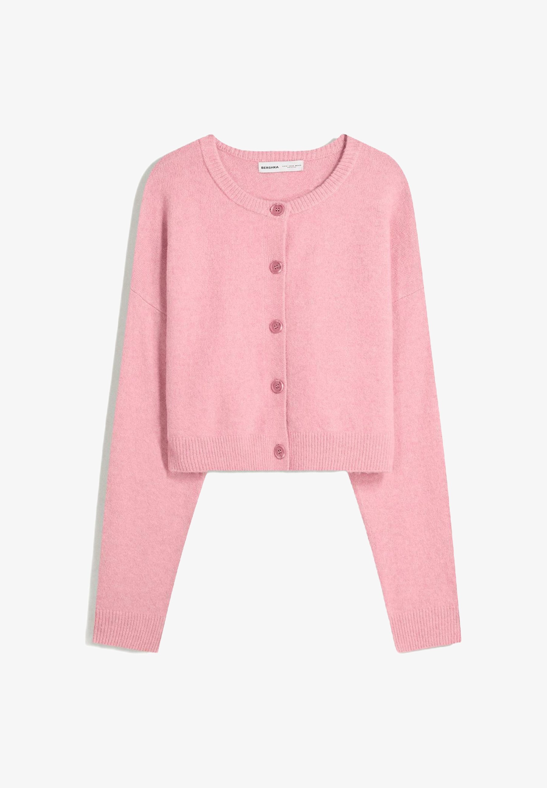 „Bershka“ SOFT TOUCH BUTTONED – Megztinis su sagomis – šviesiai rožinis