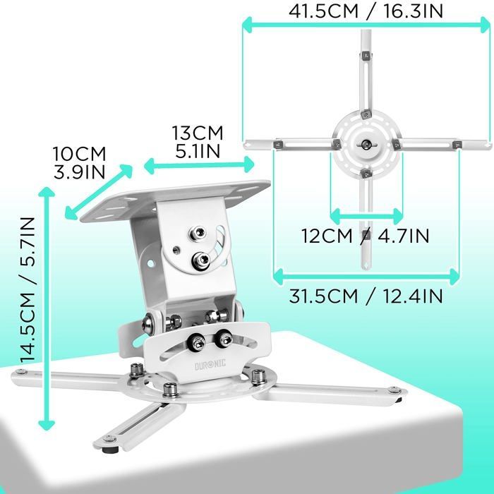 Suporte de teto para projetor Duronic PB05XB, rotação de 360°, inclinação de 30° e giro de 20°, carga máxima de 13,6 kg, ideal para