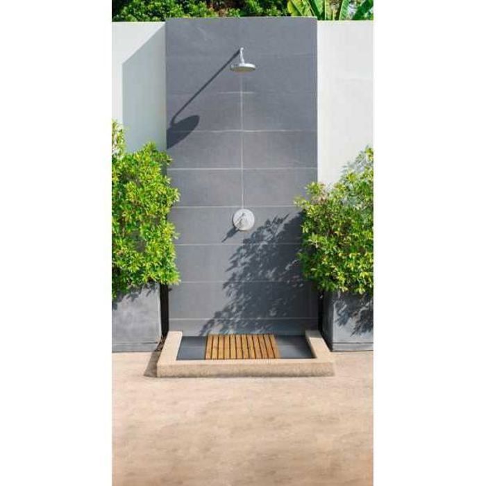 WENKO Caillebotis douche bois, tapis bambou salle de bain, usage intérieur et extérieur, Bambou, 50x50 cm, Marron