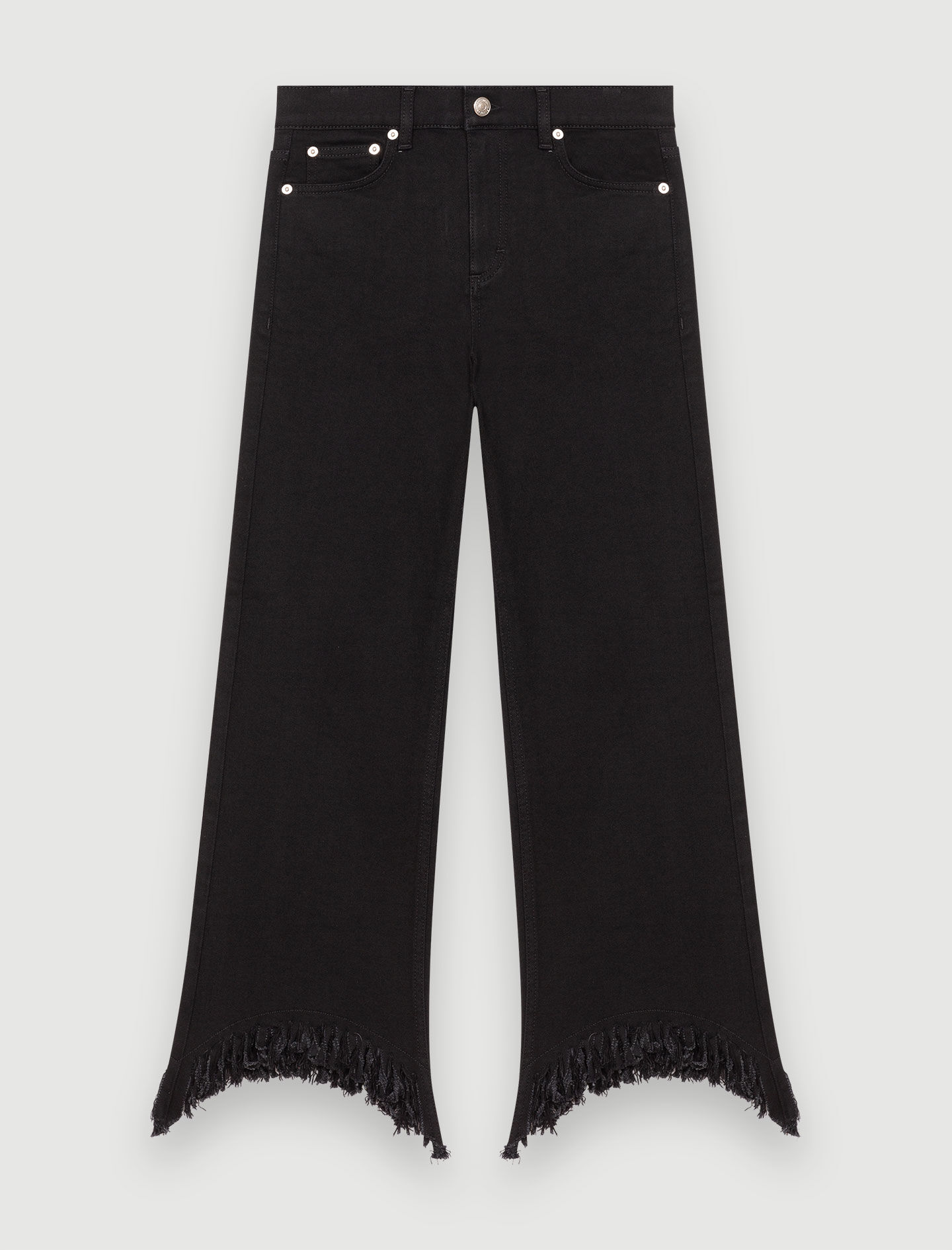 Zwarte jeans met hoge taille en gerafelde randen - Zwart
