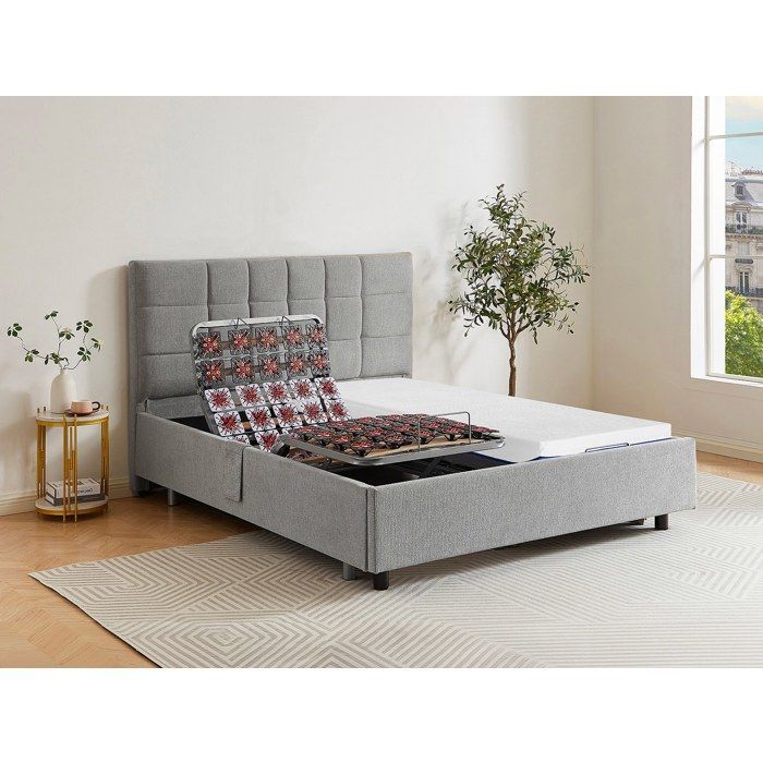 Lettino relax elettrico con doghe decorative e materasso in memory foam - 2 x 70 x 190 cm - Tessuto - Grigio - EREGA by YSMÉE