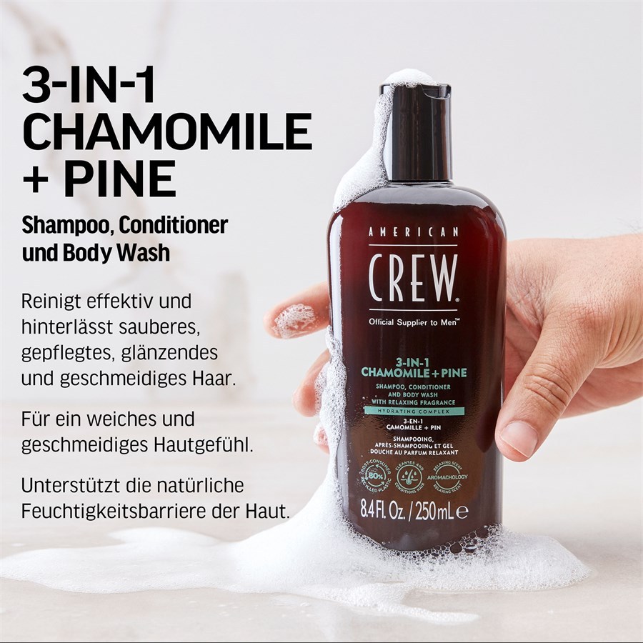 American Crew 3-u-1 šampon za kosu s mirisom kamilice i bora, šampon, regenerator i gel za tuširanje - 1000 ml
