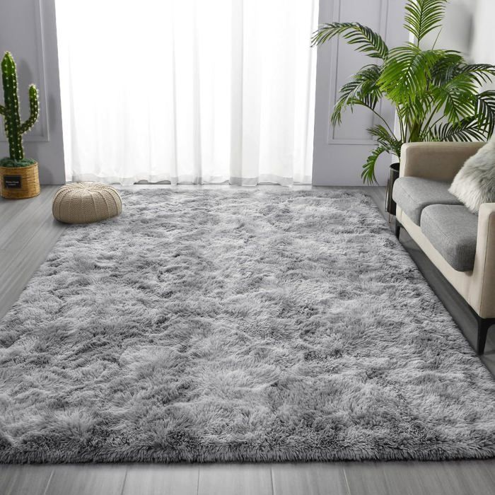Tappeto a pelo lungo per soggiorno 160 x 230 cm - Tappeto da comodino, a pelo lungo (grigio chiaro), morbido tappeto per soggiorno, camera da letto, divano