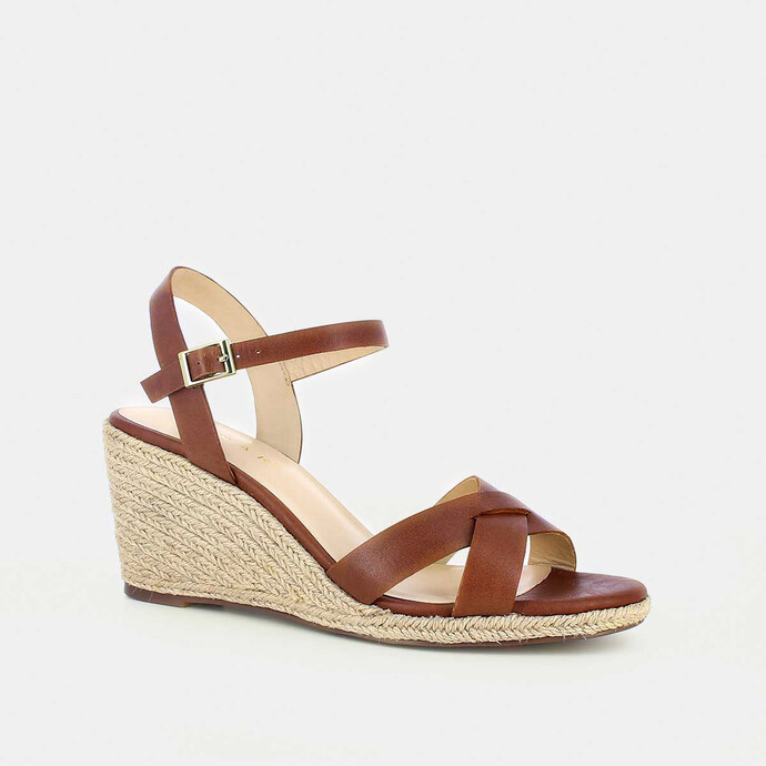 Sandales à talon compensé  en corde en cuir marron