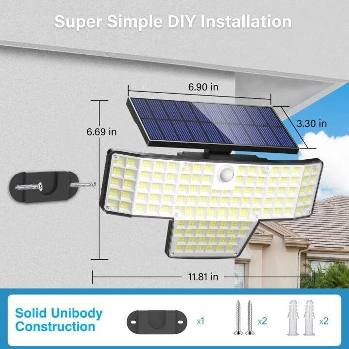 KENLUMO Buitenlamp op zonne-energie, 448 LED-wandspot, 3500 lumen, IP65 waterdicht, met bewegingssensor - 2-pack