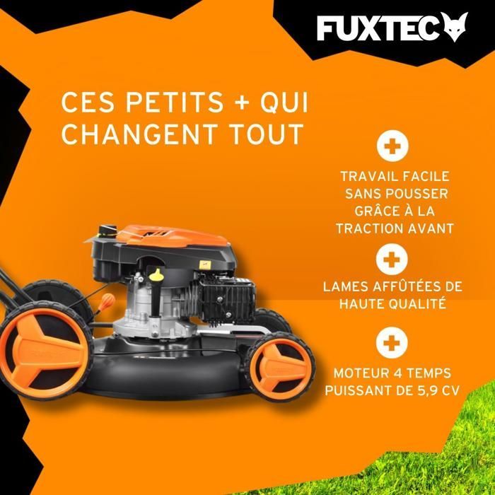 De Fuxtec zelfrijdende benzine-mulchmaaier met een cilinderinhoud van 196 cc en een maaibreedte van 51 cm geeft uw gazon een nieuw leven.